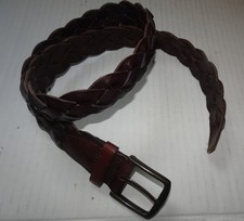GAP Vintage Braided Leather Brown Belt Solid Brass Buckle Size 30" W