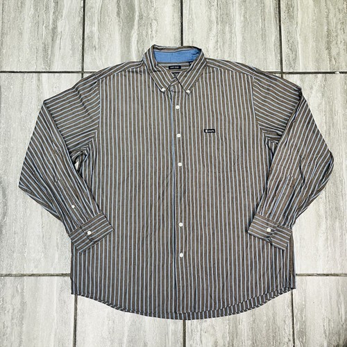 Herren Vintage Ralph Lauren Chaps braun gestreift Langarm Knopfleiste Hemd XL