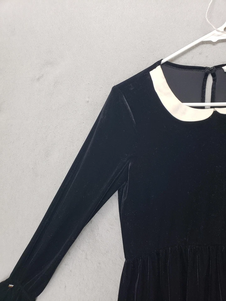 Vestido feminino BCBG Generation pequeno veludo manga longa colarinho Peter Pan retrô - Imagem 2 de 4