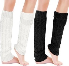 2 Pairs Winter Fleece Lined Leg Warmers Women Skating Long Boot Socks Warm