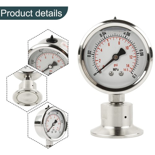 Pressure Gauge Manometer Beverage Cheese Clamp Type OD Tri Clamp Membrane - Picture 5 of 24