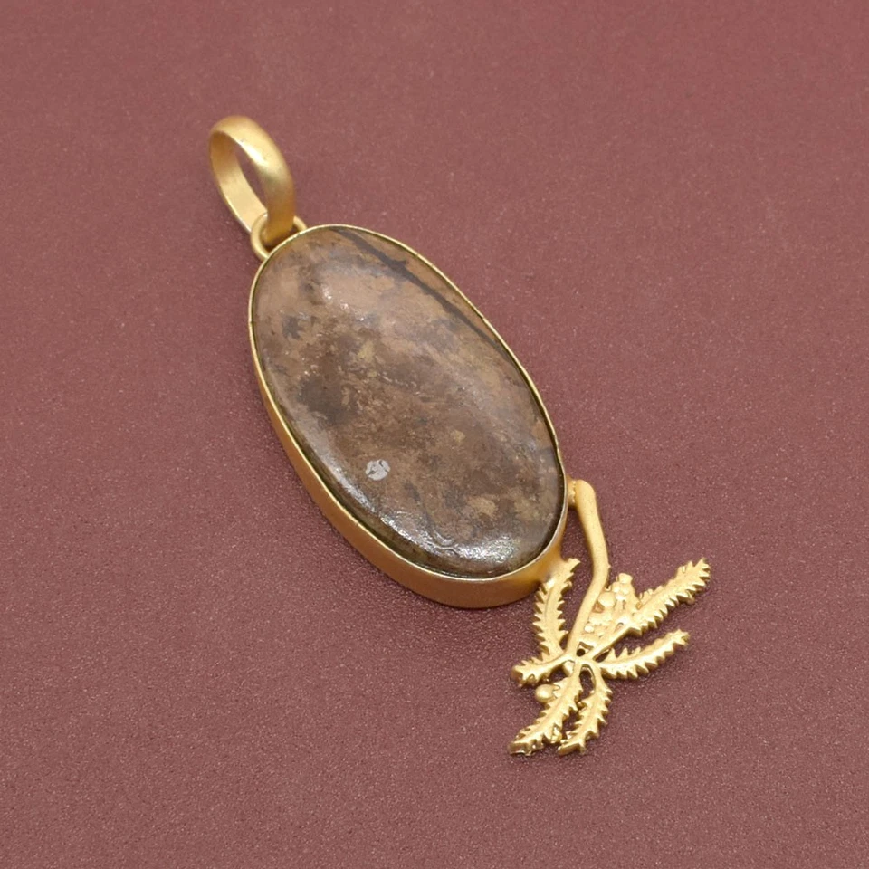 Wonderful Bronzite Gemstone Unique Gold Plated Tree Of Life Pendant 2 q728 - Image 2 of 4