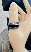 Sterling Silver 925 Onyx Marcasite Band Ring Boho Hippie 6.5