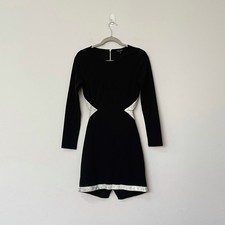TRIXXI Black Long Sleeve Silver Glitter Trim Cut Out Back Mini Dress Women Sz S