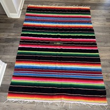 Vtg Saltillo Style Mexican Blanket Or Tablecloth 83 X58 Serape Brightly Striped