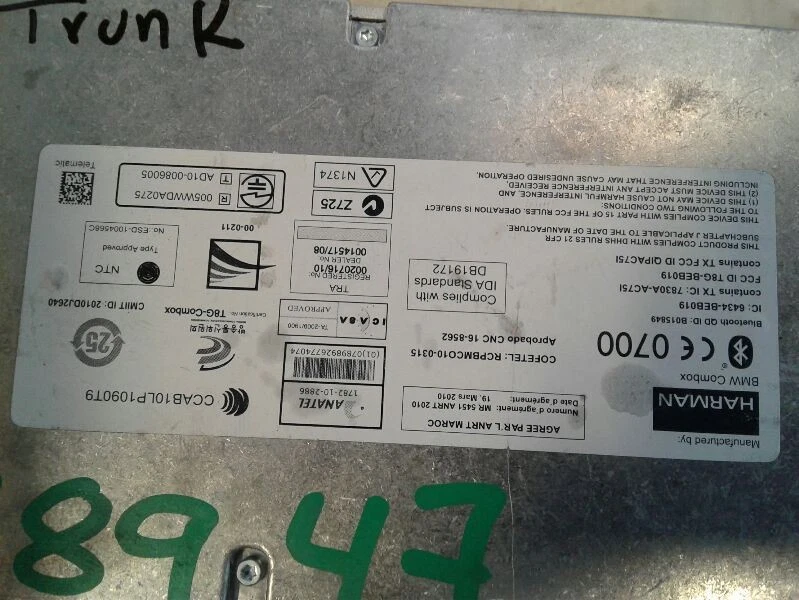 Chasis ECM Comunicación Bluetooth Maletero Izquierdo Se Adapta 07-11 BMW 328i 2381259 Foto 2 de 3