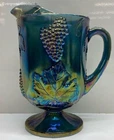 Vintage Harvest Grape Indiana Glass Blue Iridescent Carnival Pitcher