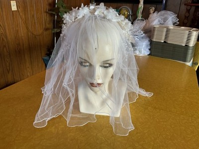 Vintage Bridal Veil Floral Crown Headpiece Pearls Beaded  display picture 1