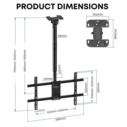 Ceiling TV Mount – Adjustable Hanging Ceiling TV Bracket Fits Most 43-86 inch... - Picture 5 of 6