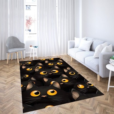 Black Cat Eyes Rug, Cute Halloween Carpet with Yellow Eyes for Living Room Decor