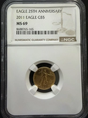 2011 Eagle G$5 25th Anniversary 1/10oz Gold Coin NGC MS69