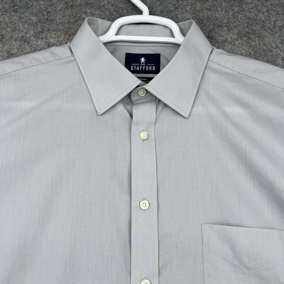 Stafford Button Up Shirt Mens 17.5 36-37 Gray Long Sleeve Cotton Blend Business - Image 2 of 4