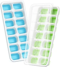 Ice Cube Tray with Lid, 2 Packs 28 Cubes Durable Stackable Ice Cube Trays for Fr