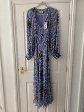 BNWT Rixo London Size 16 / XL Aero Midi Dress in Floral Wave Blue - RRP £295