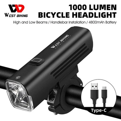 Fahrrad 1000 Lumen Frontscheinwerfer 4800 mAh wasserdichtes Type-C Fahrradlicht - Bild 1 von 4