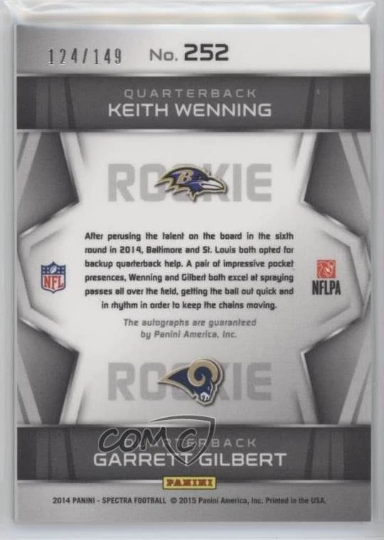 2014 Panini Spectra Dual /149 Garrett Gilbert Keith Wenning #252 Rookie Auto RC - Image 2 of 2