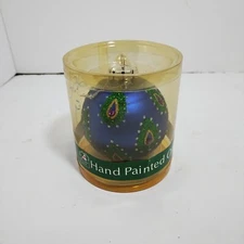 Christmas House Blue Stencil Ball Ornament Christmas Green Glitter