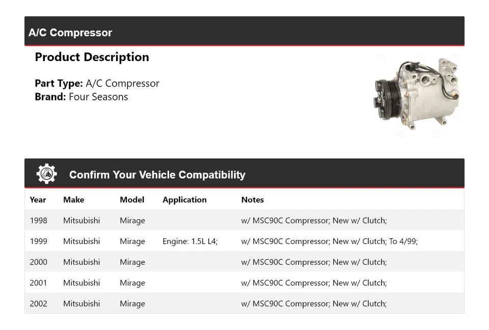 Compresor de aire acondicionado para Mitsubishi Mirage 1998-2002 4 estaciones 1999 2000 2001 Foto 2 de 4