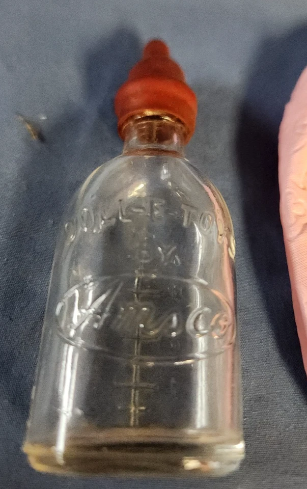 Antigo Boneca bebê acessório bolsa de fraldas rosa viagem vidro borracha garrafa Amsco lote 3 - Imagem 2 de 4