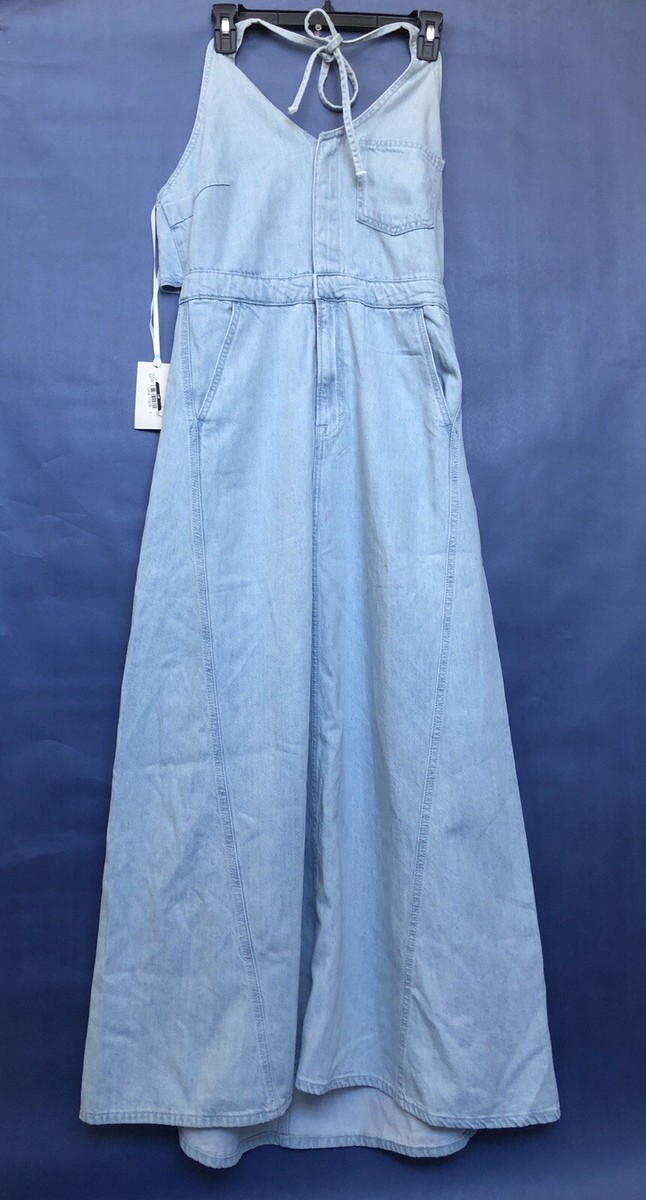 universal thread halter denim dress Women's Summer Maxi 10 Light Blue Occasion_Work Wear