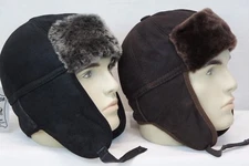Real Sheepskin Shearling Leather Black, Brown Aviator Trapper Ushanka Hat S-3XL