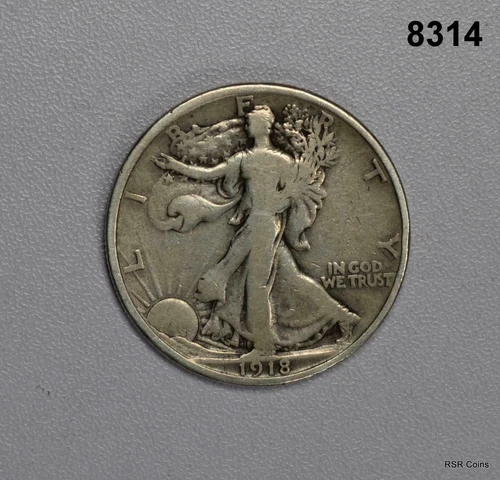 1918 WALKING LIBERTY HALF DOLLAR VF! REVERSE RIM DINGS #8314