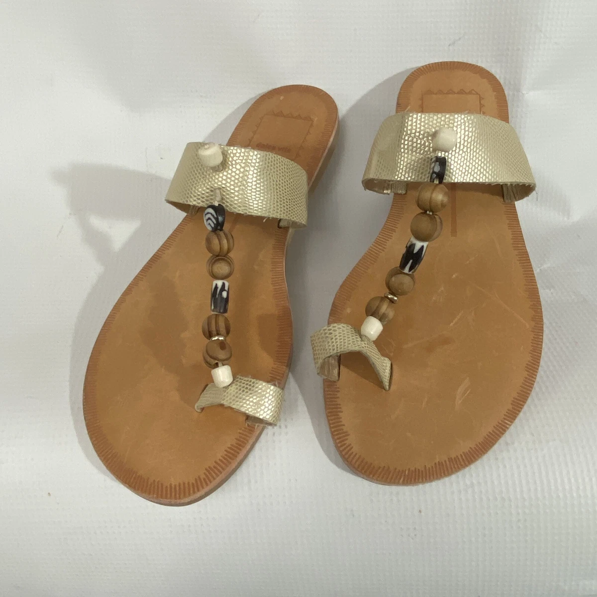 Dolce Vita Gold Beaded Sandals Woman s Size 6.5 Flip Flops Flat
