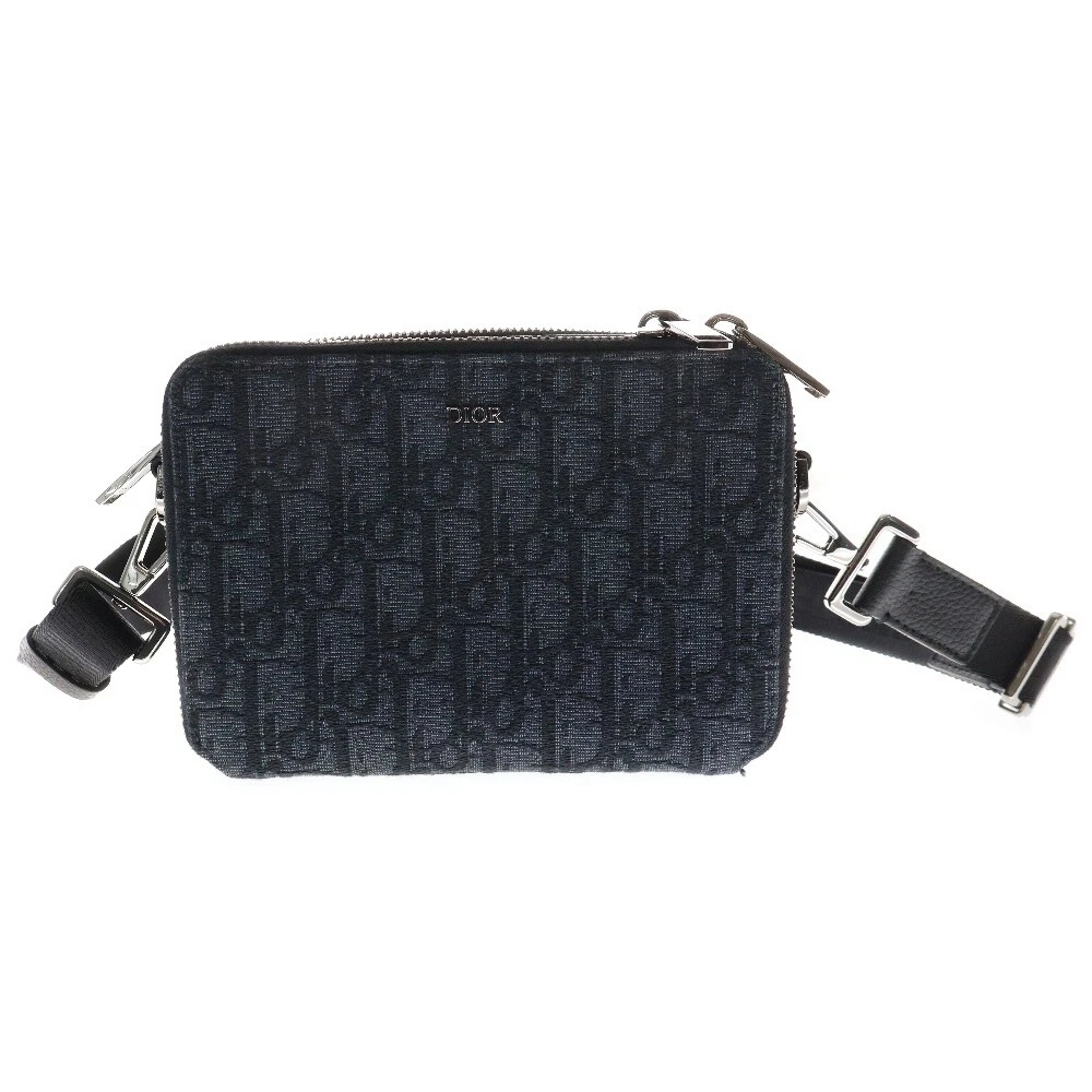 Mini sac bandoulière Christian Dior oblique toile noire argenterie