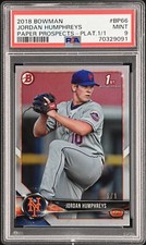 2018 Bowman Paper Prospects #BP66 Jordan Humphreys Platinum RC 1/1 PSA 9