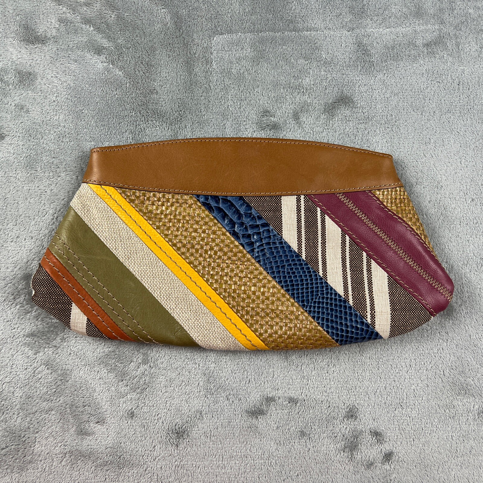 Fossil Clutch Handbag Leather Patchwork Diagonal … - image 1