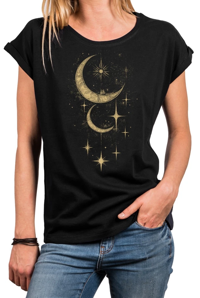 Damen T-Shirt Sternmotiv Sterndesign Sternmuster Sternprint Sternaufdruck Sterne - Bild 1 von 1