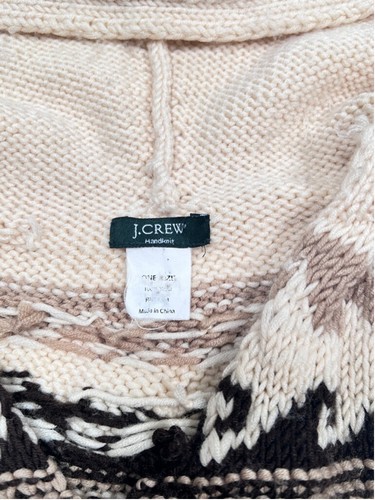 J.Crew Womans Poncho Wool Retro Vintage One Size Off-White Tan Brown Hood - Picture 4 of 12