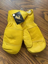 Men's Deerskin Leather Mittens Tan Full Grain Removable Liner, Medium