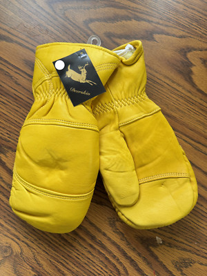 Men's Deerskin Leather Mittens Tan Full Grain Removable Liner, Small