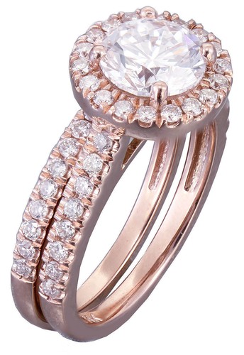 14k Rose Gold Round Cut Moissanite And Diamond Engagement Ring and Band 1.65ctw - Picture 3 of 9