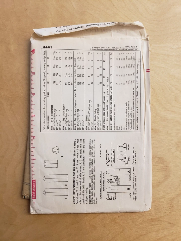 Simplicity 4441 1960s Beach Wear Tunic Top, Shorts, Shift Dress pattern sz 14 34 - Image 2 of 3