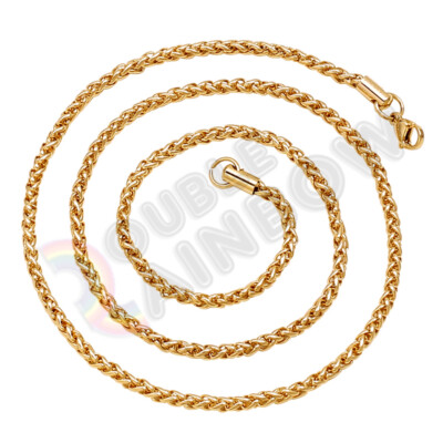 Men Stainless Steel Gold Necklace Wheat Braided Rope Chain 18-36'' Link *C20