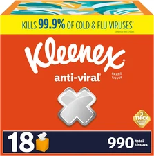 Kleenex Anti-Viral Facial Tissues, Classroom or Office Tissue, 18 Cube Boxes, 55