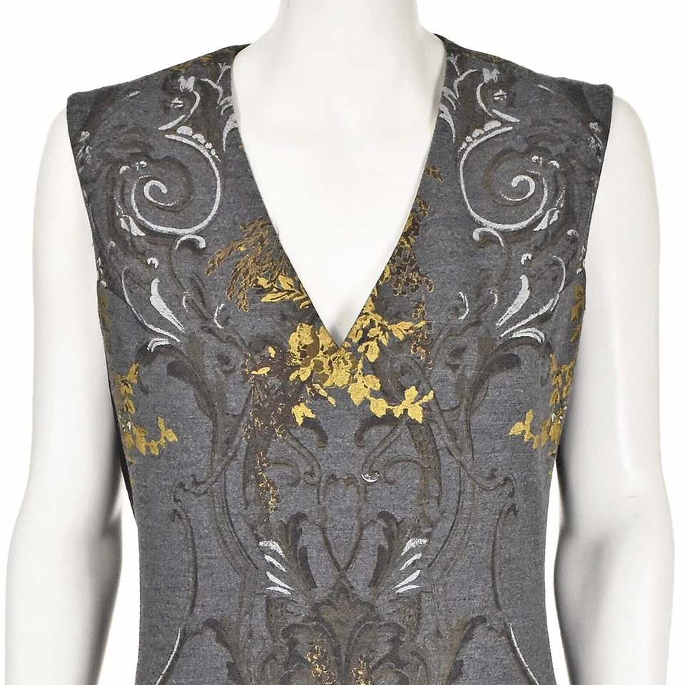 Vestido Vaina ROBERTO CAVALLI Gris Lana con Estampado Floral Dorado TALLA US8-10 NUEVO SIN ETIQUETAS Foto 2 de 4