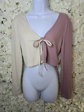 Romwe Long Sleeve Crop Top MD, Off White And Rose So Cute Girl, Priced Low To Go