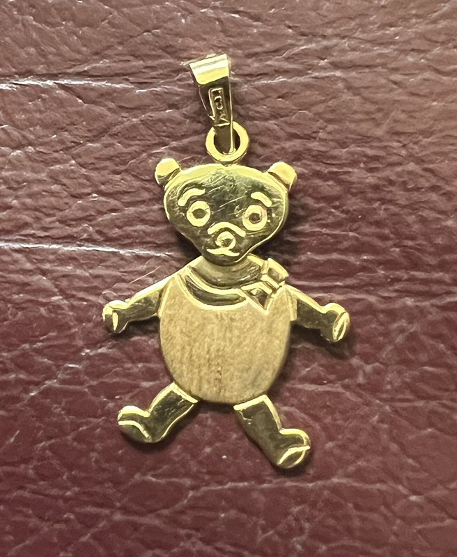 14k Yellow Gold 1” Articulated Bear Charm Italy Flat Unique Charming Statement