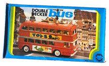 Vintage Double Decker Bus Friction Car China Tin Toy MF 844 RED TOYS GRAPHICS