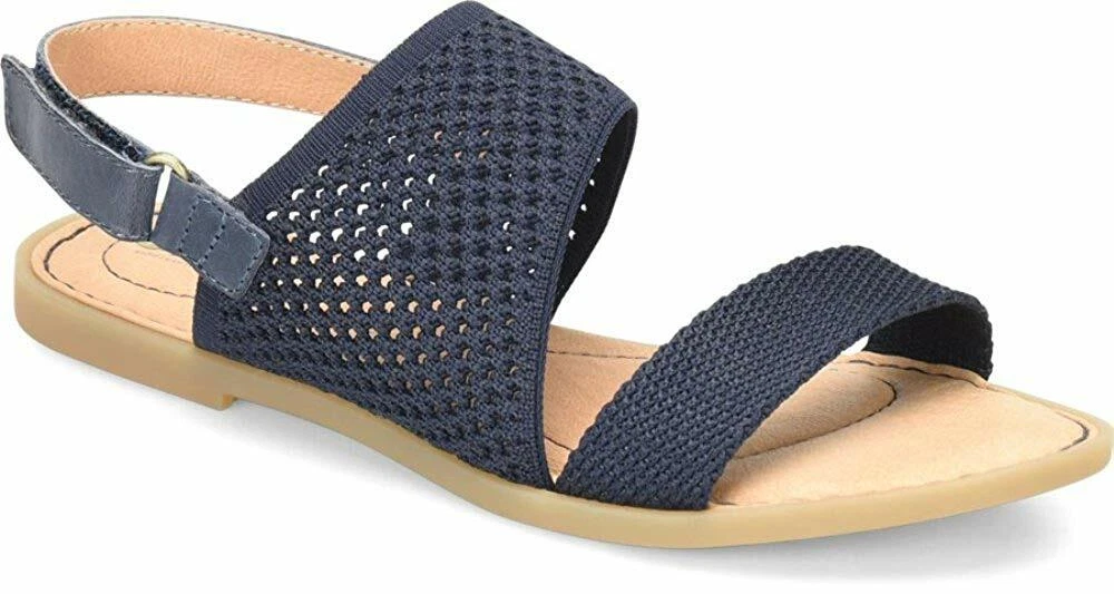 NIB Born Women's Sz 6 8 Hanz Sandals Navy Blue Slingback Knit Leather Flat