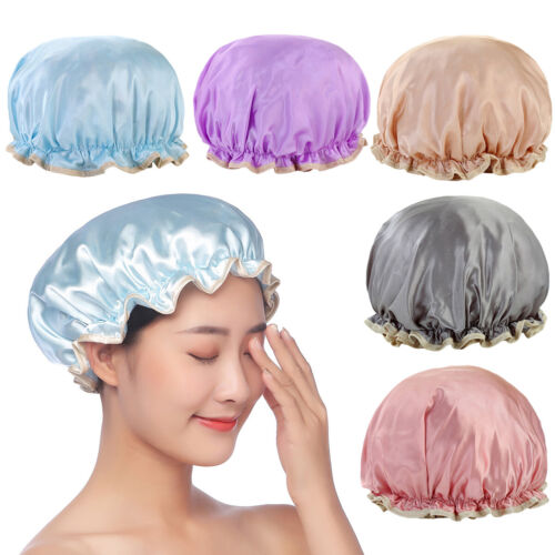 Shower Cap Women Bath Hat Hair Reusable Elastic Salon Cover - Picture 1 of 16