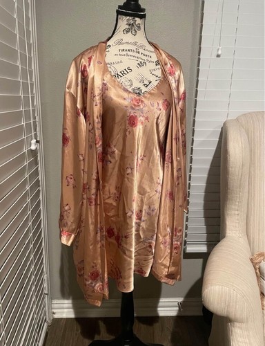 VINTAGE JONES NEW YORK SILK FLORAL SLIP DRESS WITH MATCHING ROBE SIZE SMALL - Picture 5 of 6