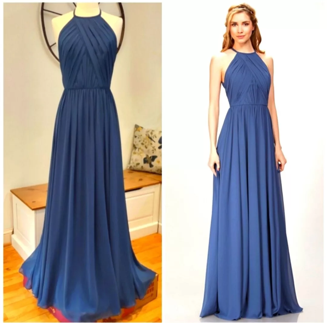 Navy blue top halter gown