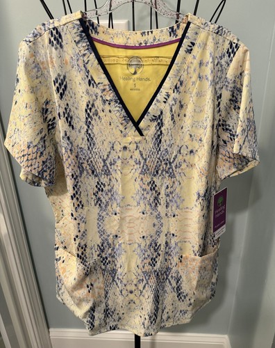 NEW Healing Hands Amanda Womens Scrub top Canary yellow “Summer Skin” Small S