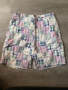 J Crew Madras Plaid Quilted Patchwork Shorts Flat Front 34