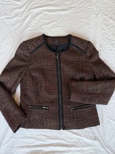 M&S Boucle Short Jacket. Navy, Red,  Gold Thread.  Size 14