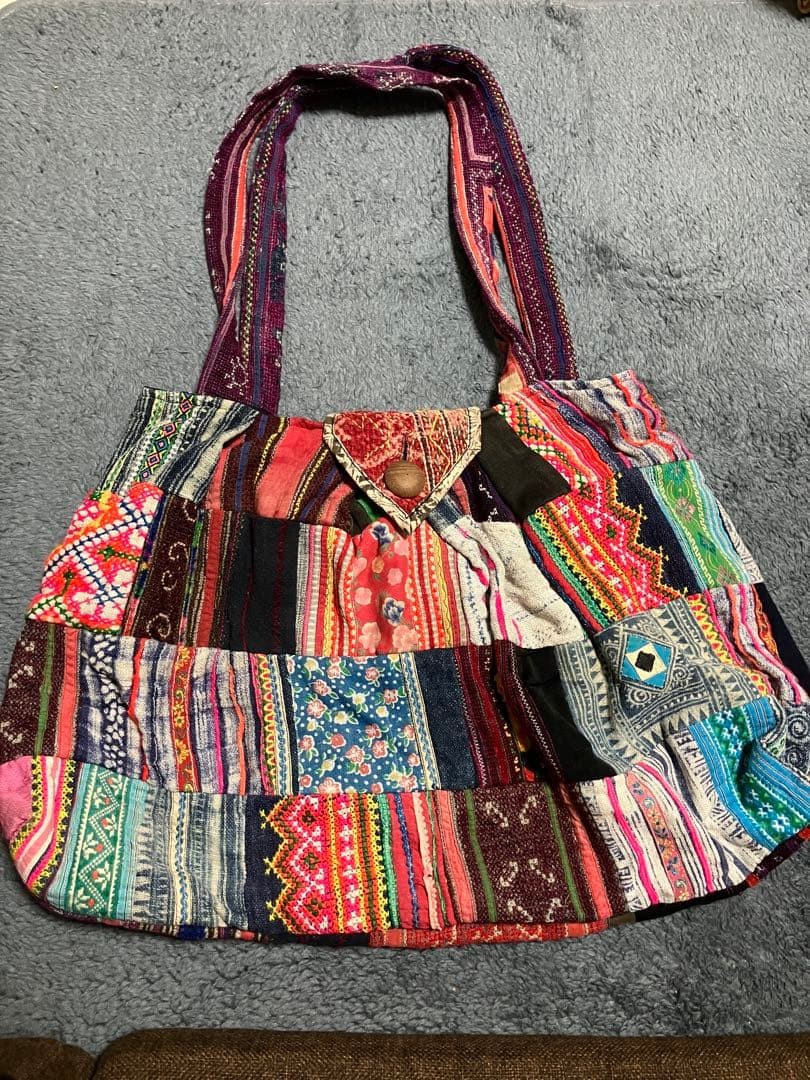 Antique Patchwork Shoulder Bag Multi-Color Handwo… - image 1